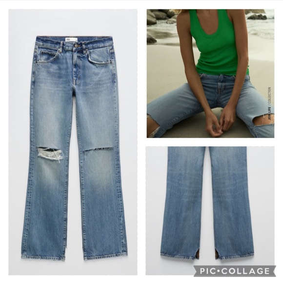 ZARA high rise slim fit bootcut leg ripped jeans blogger favorite - Picture 2 of 9